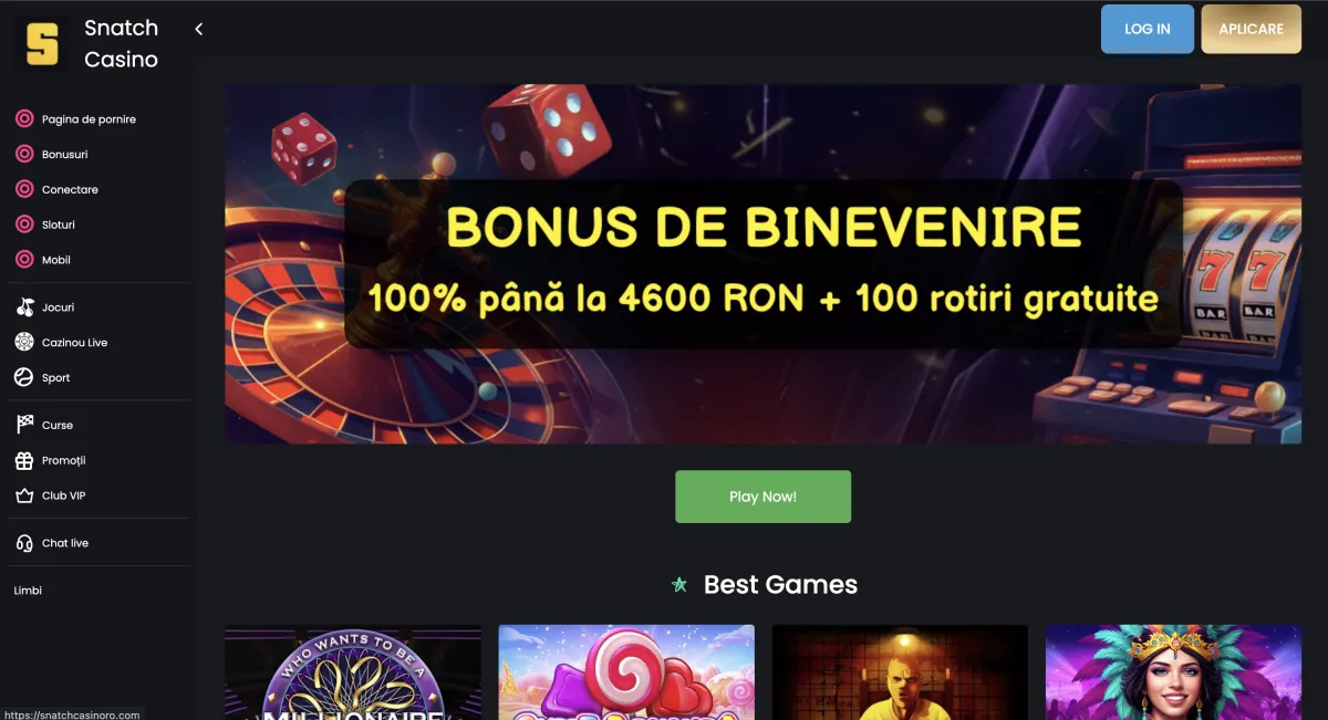 Capture d'écran du casino Snatch - bonus fara rulaj n°1